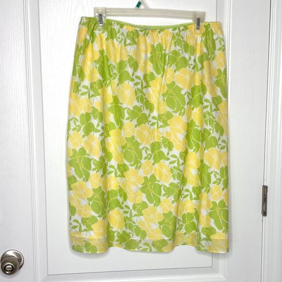 Jones Studio Wms 1X Yellow Green Floral Cotton Pull On Skirt Summer Picnic - Picture 2 of 9